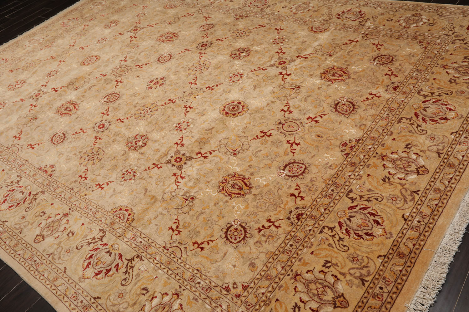 9x12 Beige, Brown, Red Color Hand Knotted All-Over 100% Wool Traditional Oriental Rug