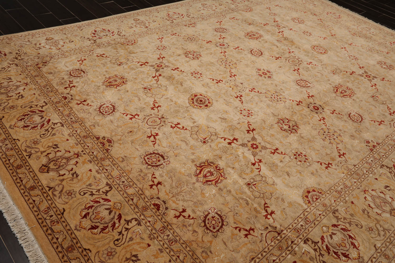 9x12 Beige, Brown, Red Color Hand Knotted All-Over 100% Wool Traditional Oriental Rug