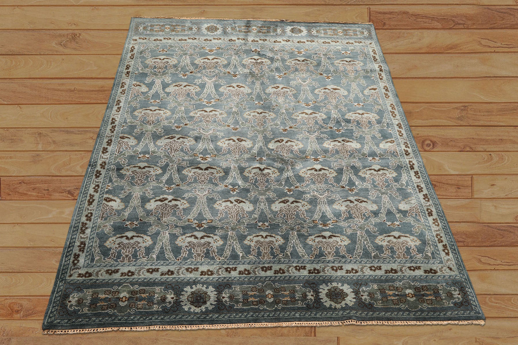 8x10 Aqua, Taupe, Brown Color Hand Knotted Tibetan Wool Traditional Oriental Rug