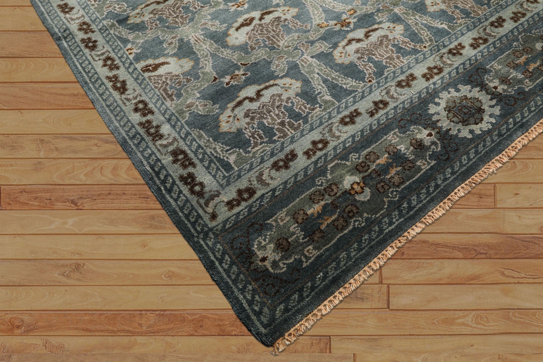8x10 Aqua, Taupe, Brown Color Hand Knotted Tibetan Wool Traditional Oriental Rug
