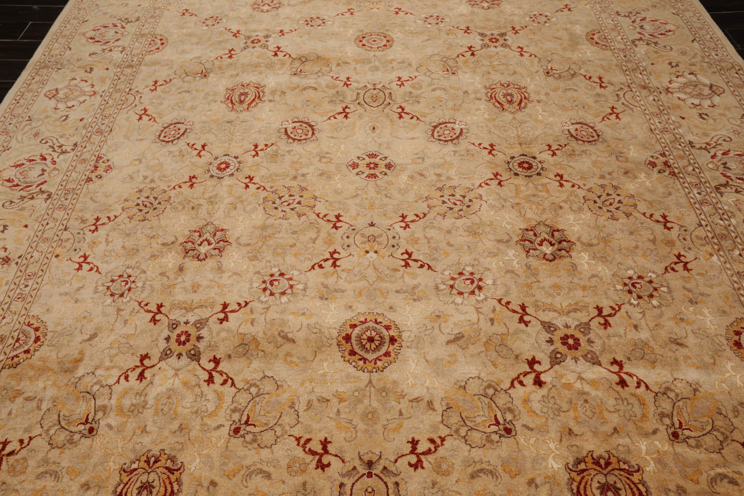 9x12 Beige, Brown, Red Color Hand Knotted All-Over 100% Wool Traditional Oriental Rug