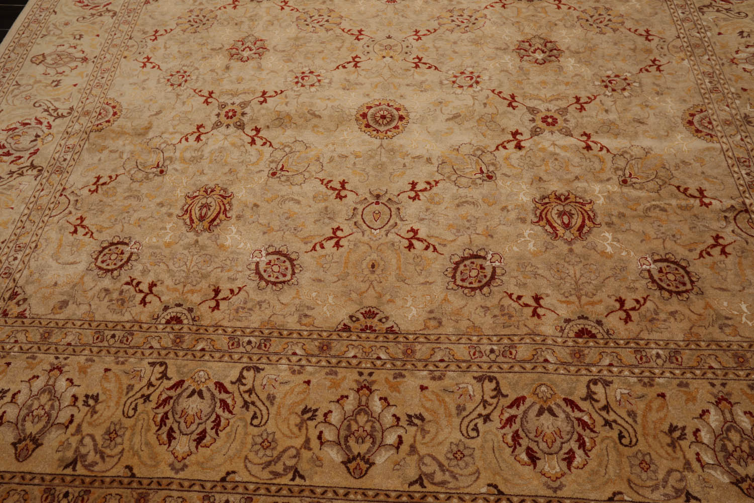 9x12 Beige, Brown, Red Color Hand Knotted All-Over 100% Wool Traditional Oriental Rug