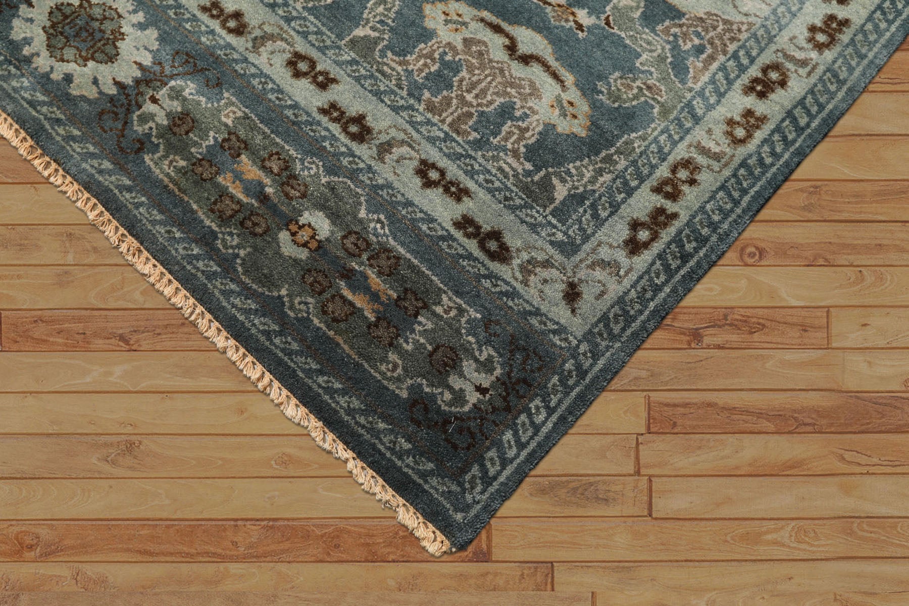 8x10 Aqua, Taupe, Brown Color Hand Knotted Tibetan Wool Traditional Oriental Rug
