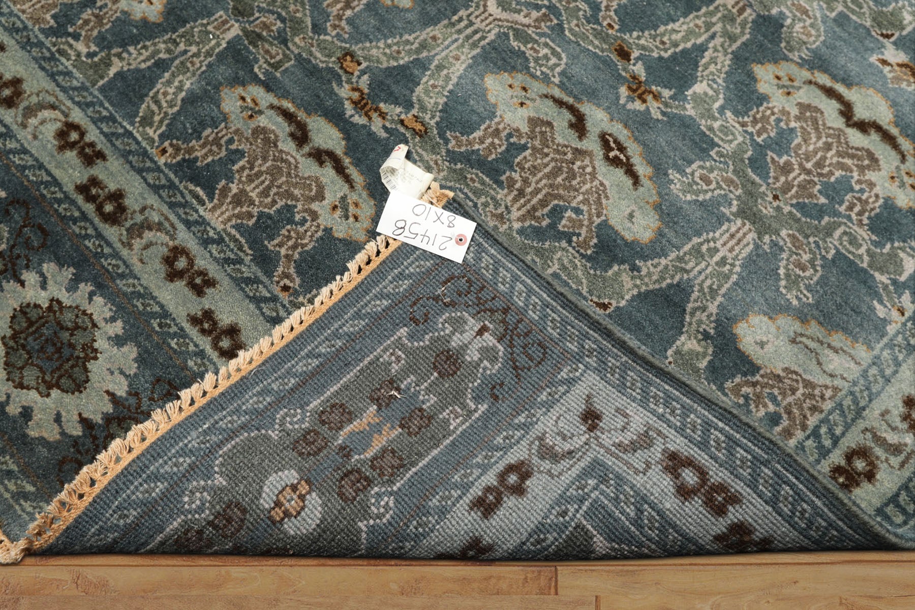 8x10 Aqua, Taupe, Brown Color Hand Knotted Tibetan Wool Traditional Oriental Rug