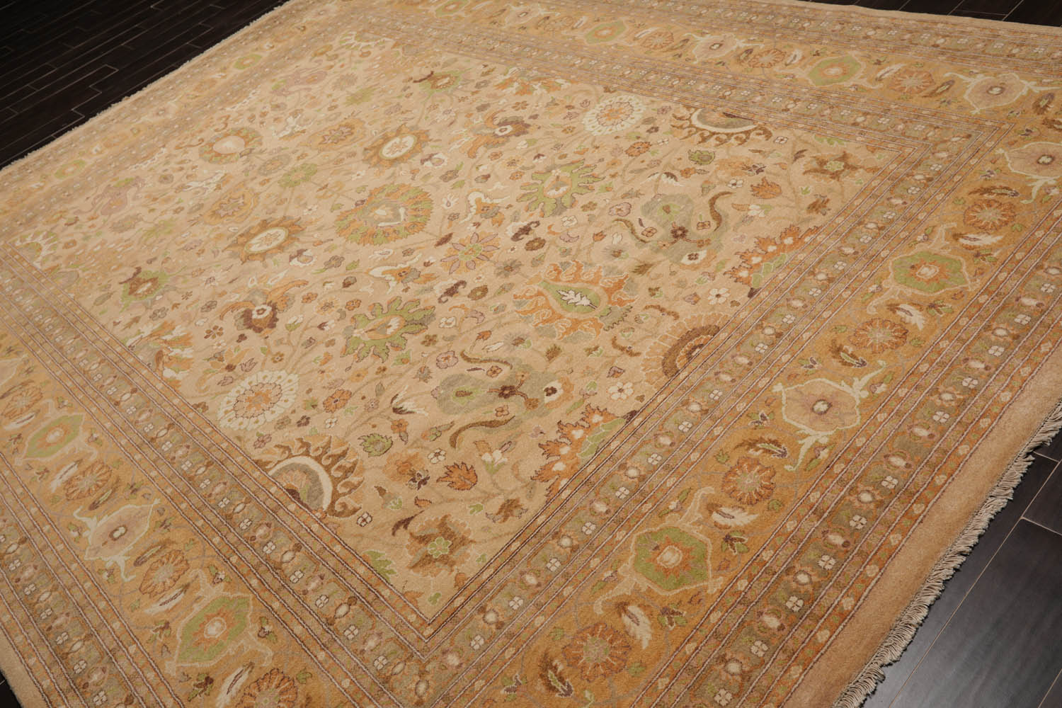 9x12 Tan, Brown, Caramel Color Hand Knotted All-Over 100% Wool Traditional Oriental Rug