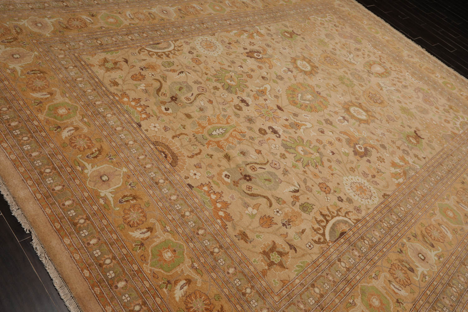 9x12 Tan, Brown, Caramel Color Hand Knotted All-Over 100% Wool Traditional Oriental Rug