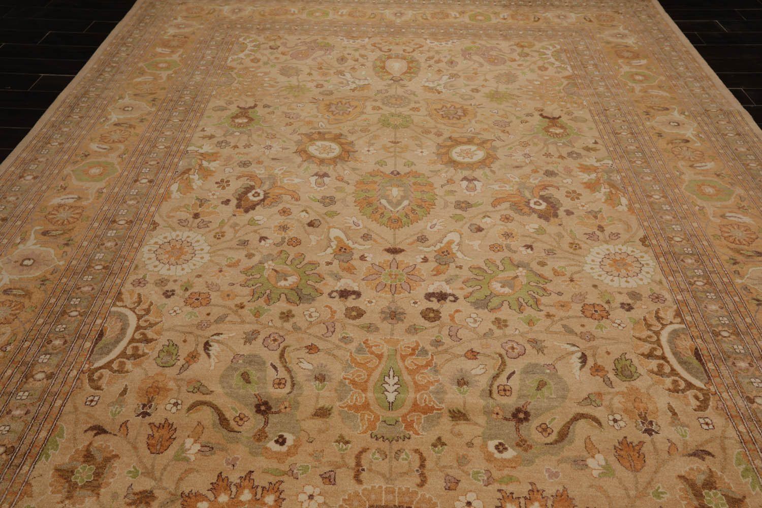 9x12 Tan, Brown, Caramel Color Hand Knotted All-Over 100% Wool Traditional Oriental Rug