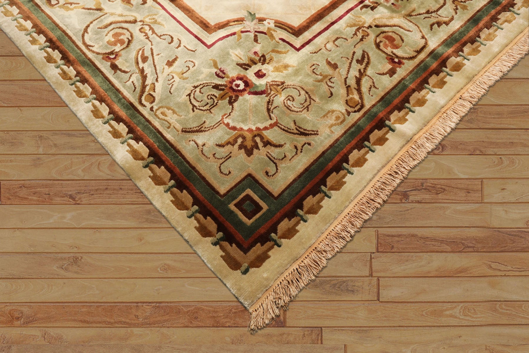 9x12 Ivory, Tan, Mint Color Hand Knotted French Aubusson Savonnerie Wool Traditional Oriental Rug