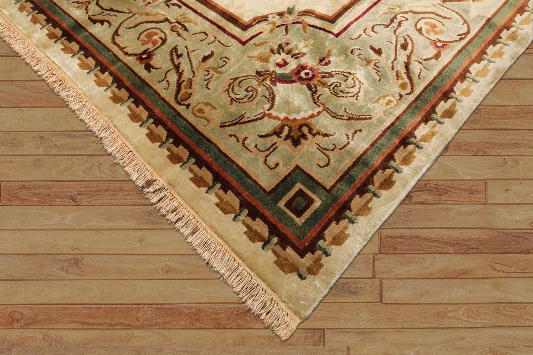 9x12 Ivory, Tan, Mint Color Hand Knotted French Aubusson Savonnerie Wool Traditional Oriental Rug