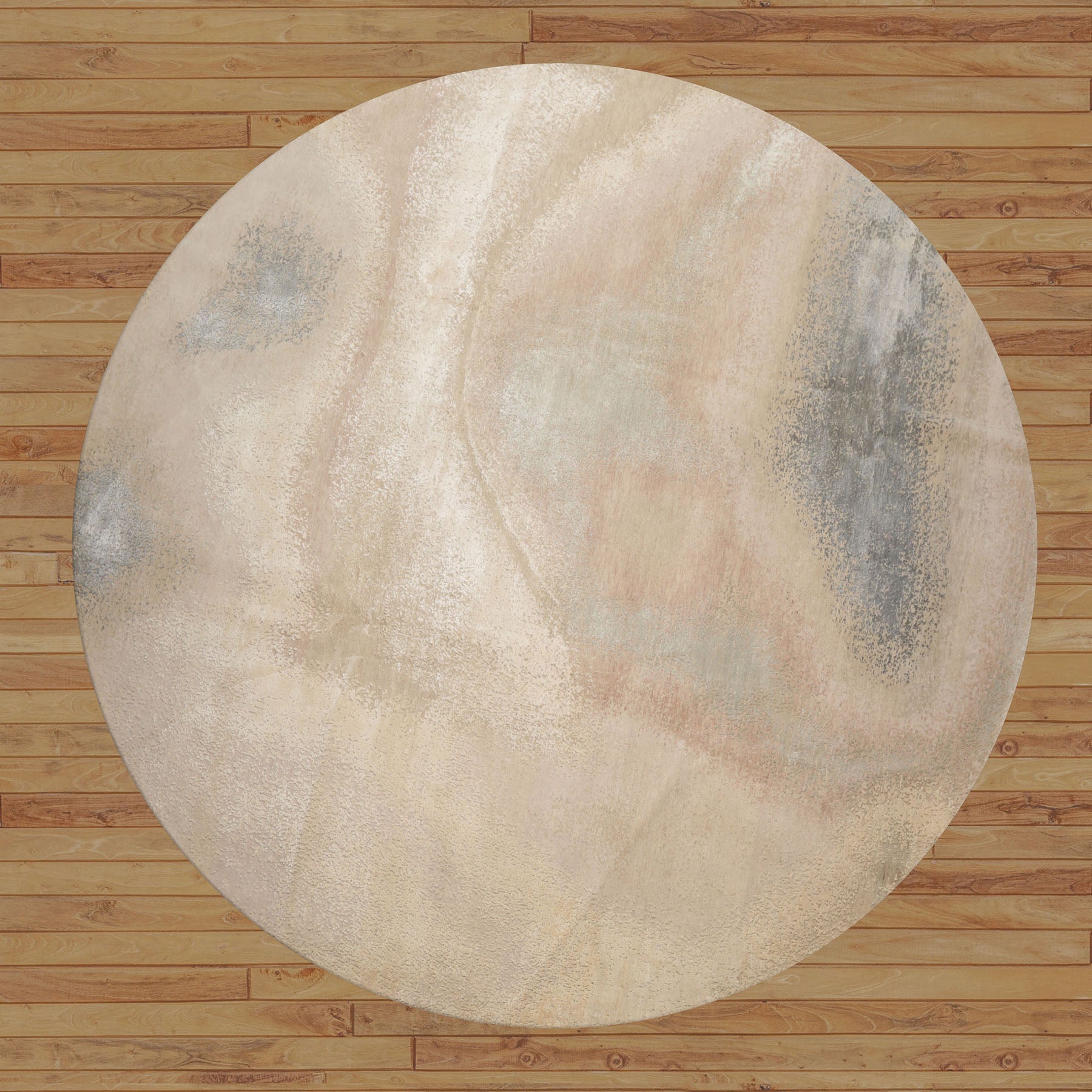 Round Beige, Taupe, Ivory Color Hand Knotted Sherpa Wool and Silk Modern Oriental Rug