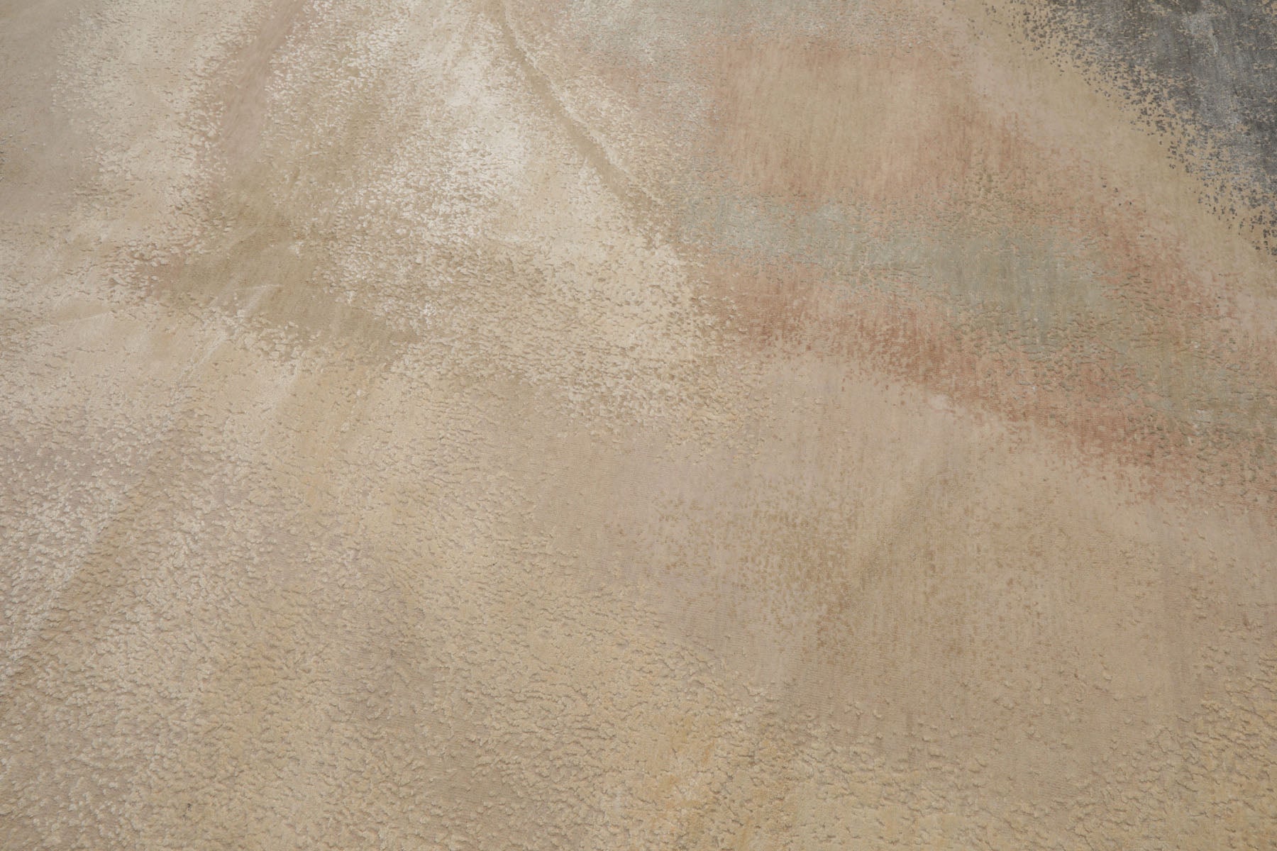 Round Beige, Taupe, Ivory Color Hand Knotted Sherpa Wool and Silk Modern Oriental Rug