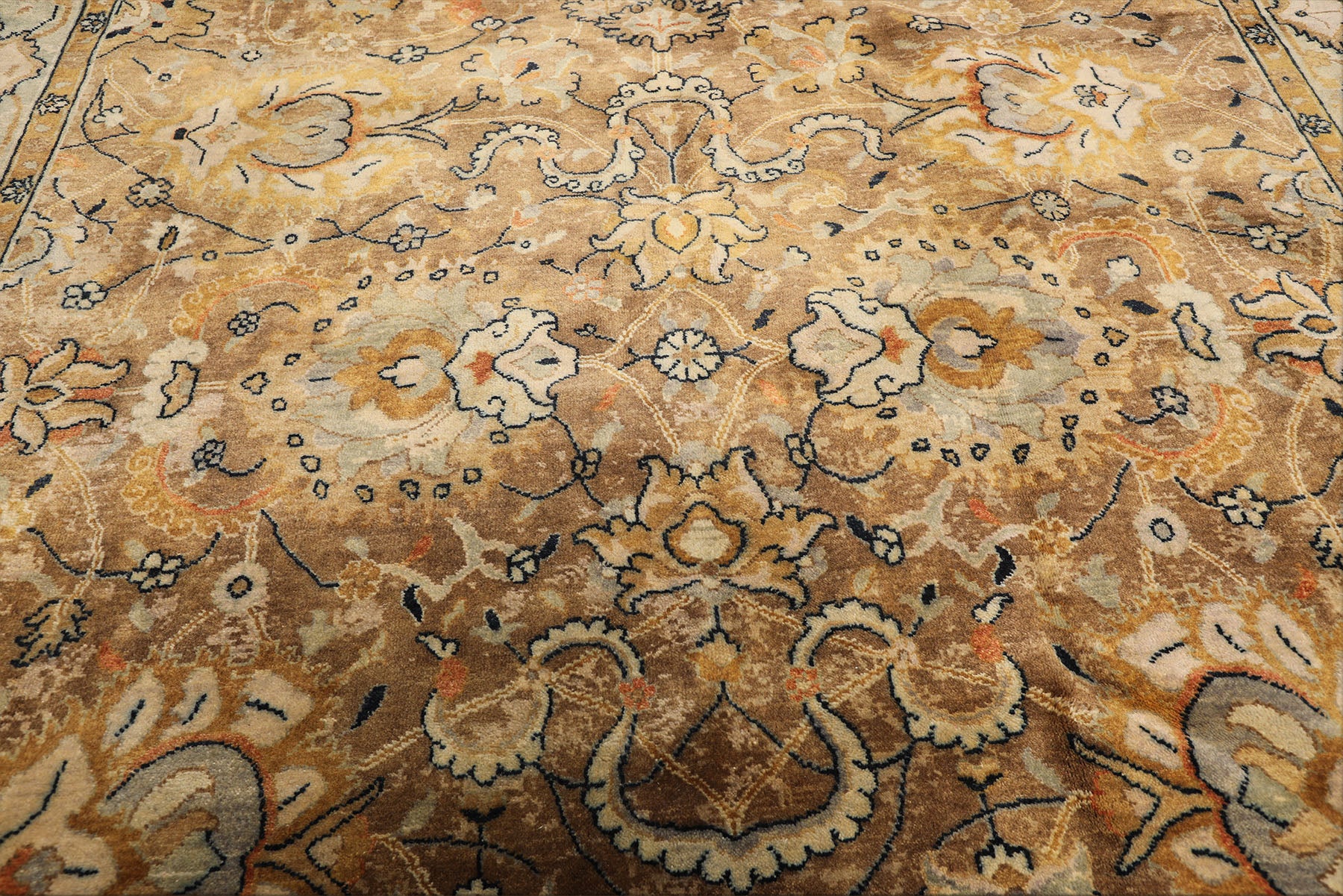 8x10 Mocha, Mint, Navy Color Hand Knotted Agra Wool Transitional Oriental Rug