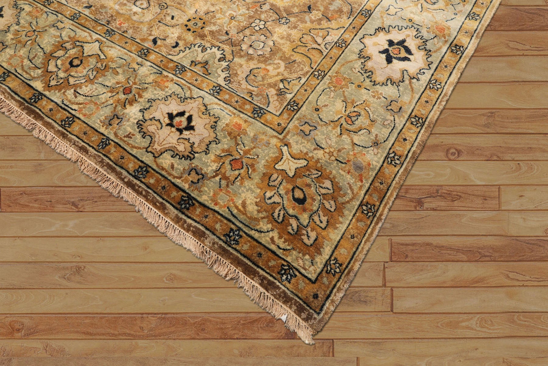 8x10 Mocha, Mint, Navy Color Hand Knotted Agra Wool Transitional Oriental Rug