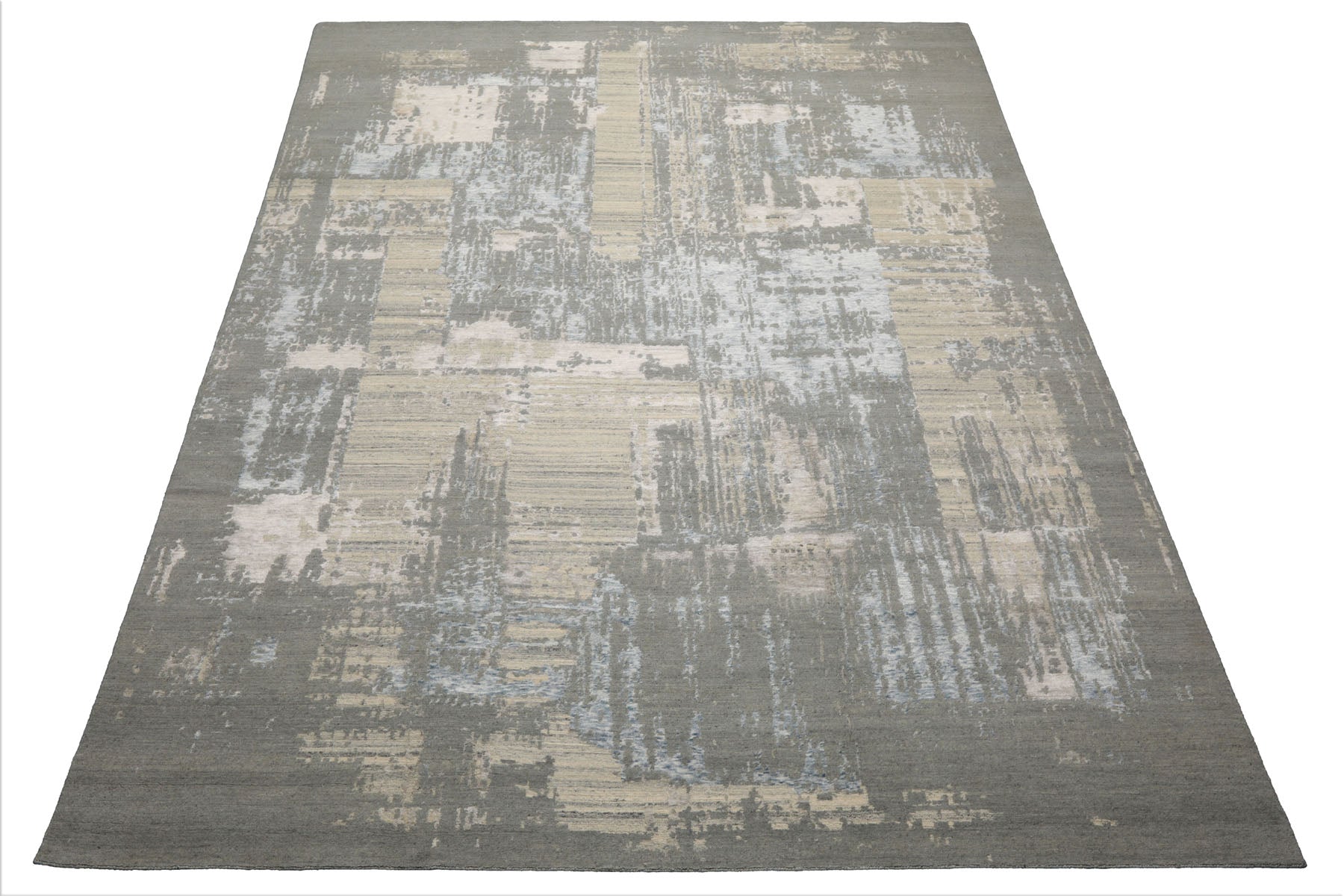 9x12 Gray, Beige, Ivory Color Hand Knotted Sherpa Wool and Silk Modern Oriental Rug