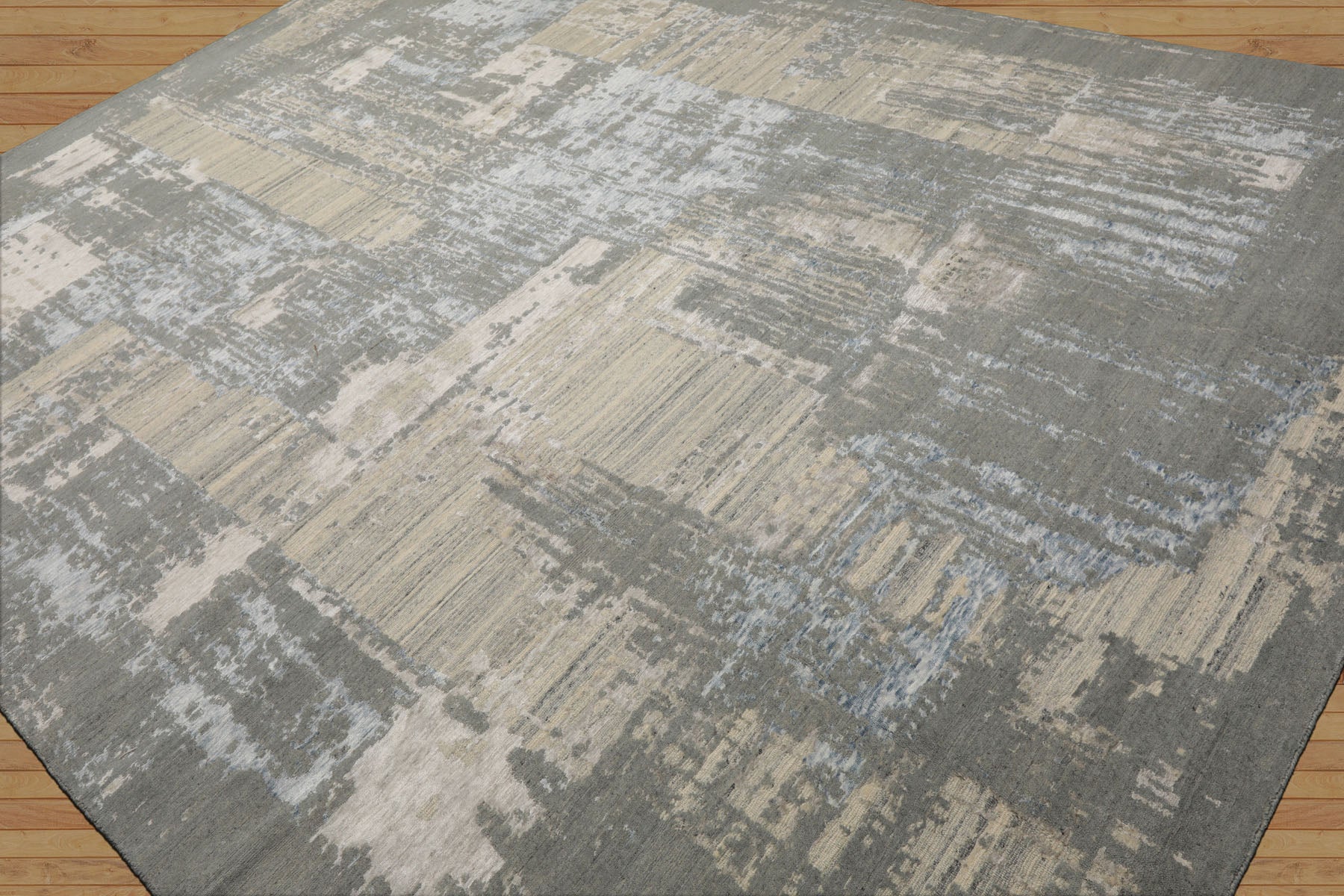 9x12 Gray, Beige, Ivory Color Hand Knotted Sherpa Wool and Silk Modern Oriental Rug