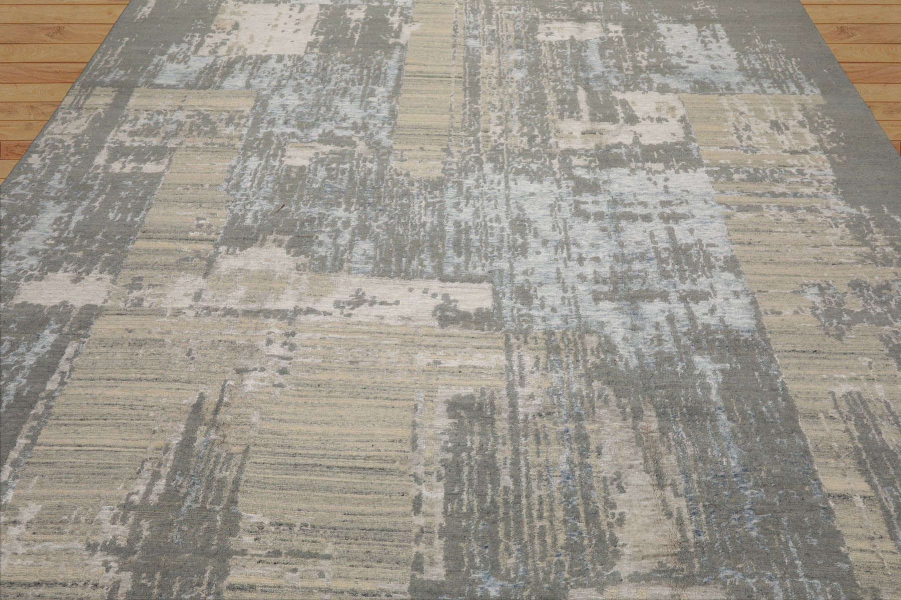9x12 Gray, Beige, Ivory Color Hand Knotted Sherpa Wool and Silk Modern Oriental Rug