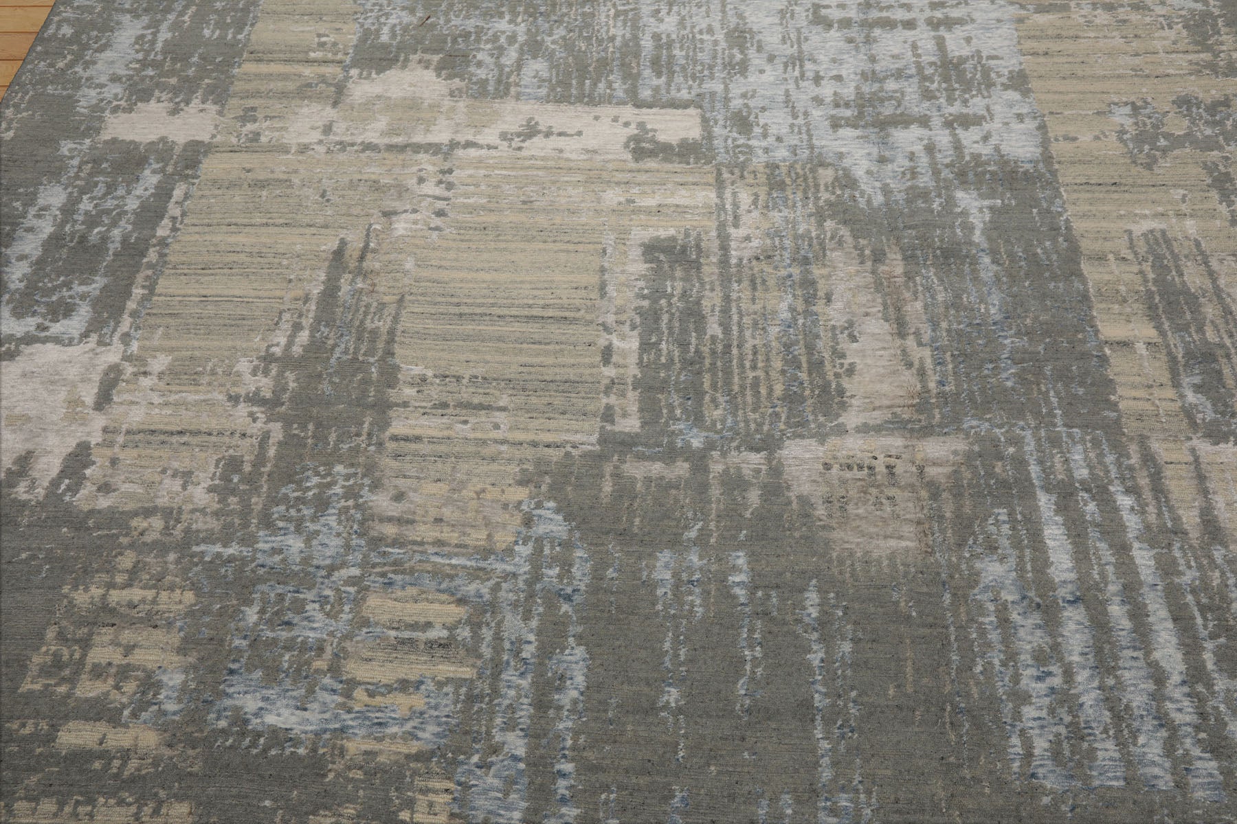 9x12 Gray, Beige, Ivory Color Hand Knotted Sherpa Wool and Silk Modern Oriental Rug
