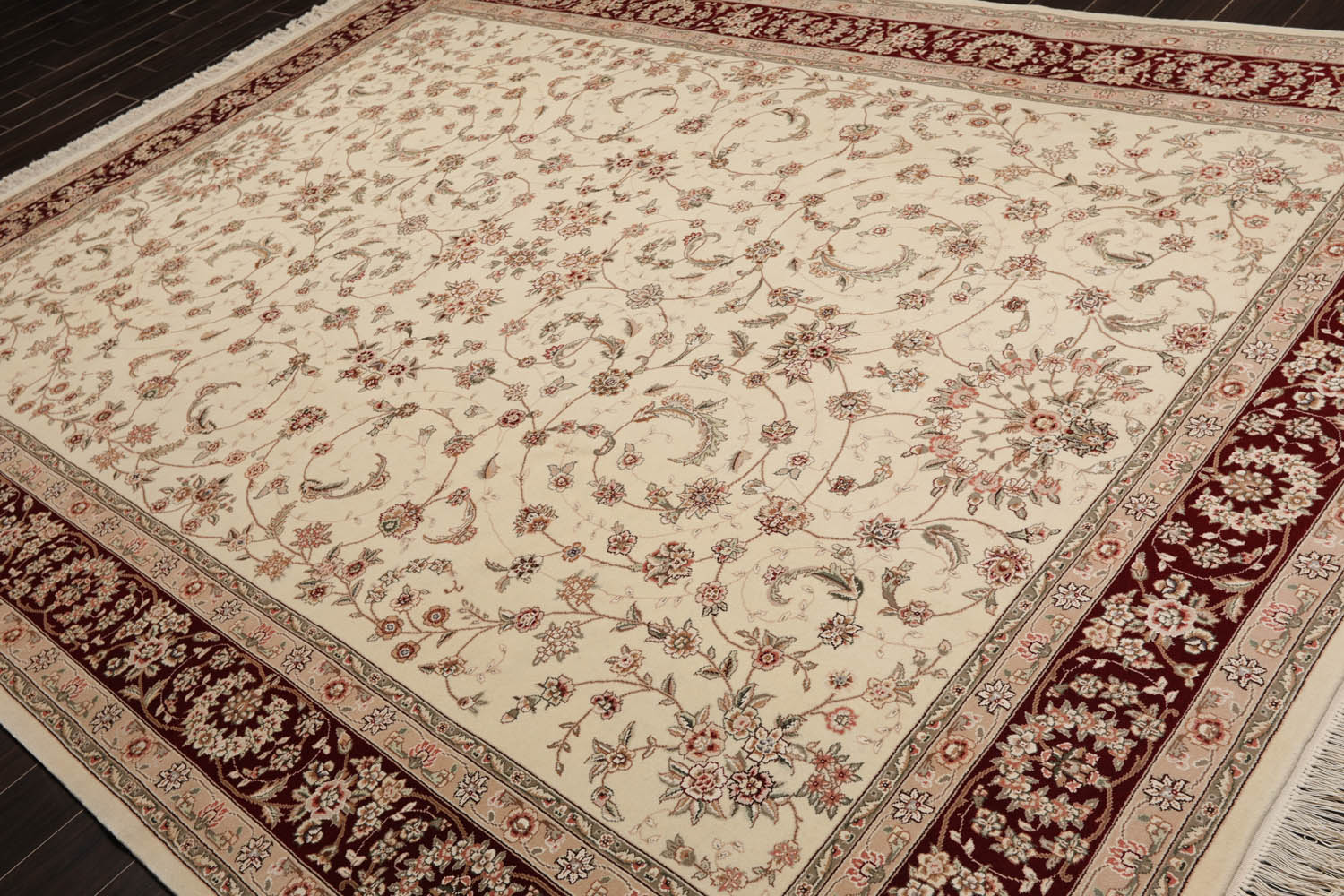 9x12 Cream, Maroon, Gray Color Hand Knotted All-Over 100% Wool Traditional-Persian/Oriental Oriental Rug