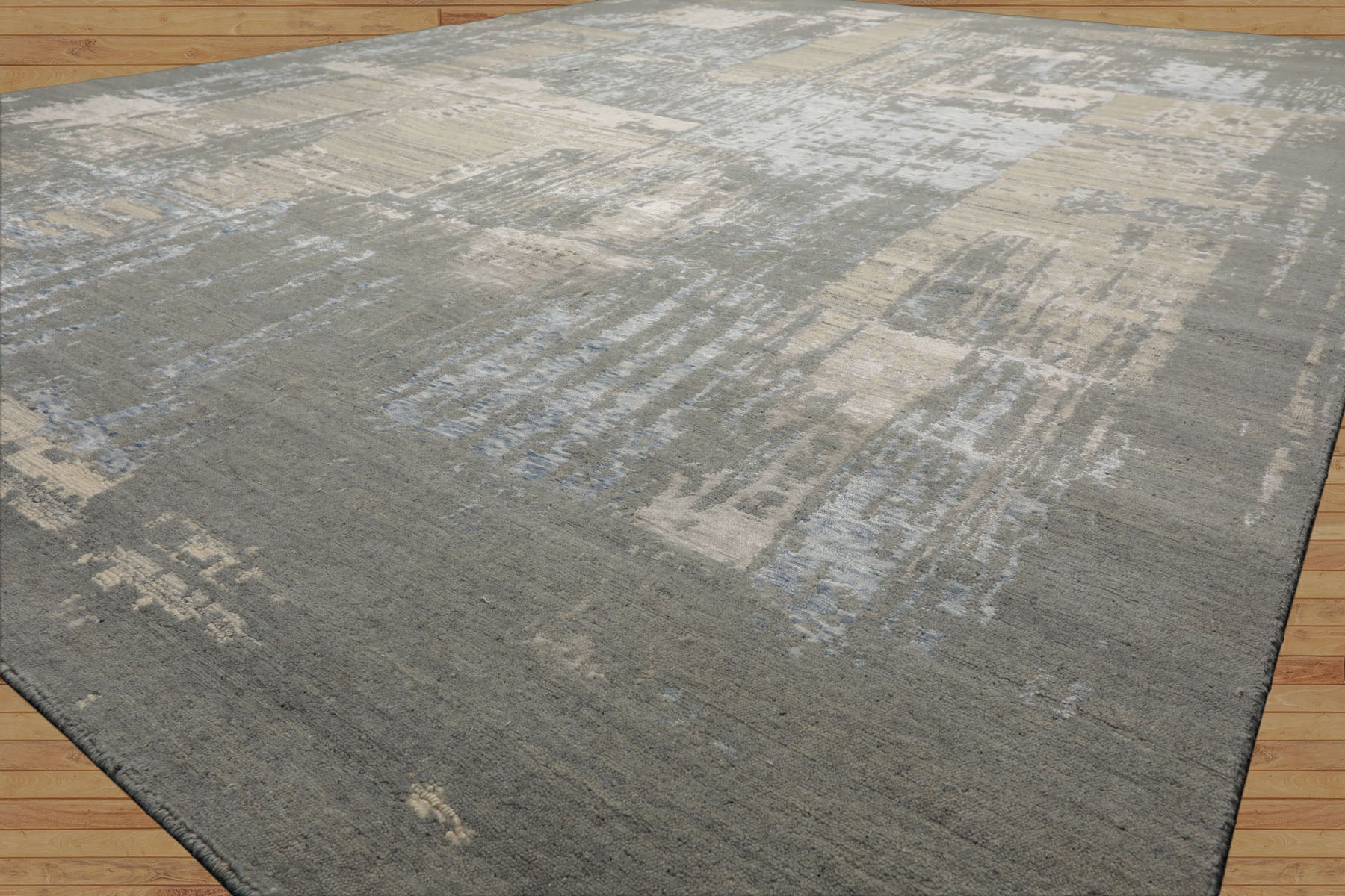 9x12 Gray, Beige, Ivory Color Hand Knotted Sherpa Wool and Silk Modern Oriental Rug
