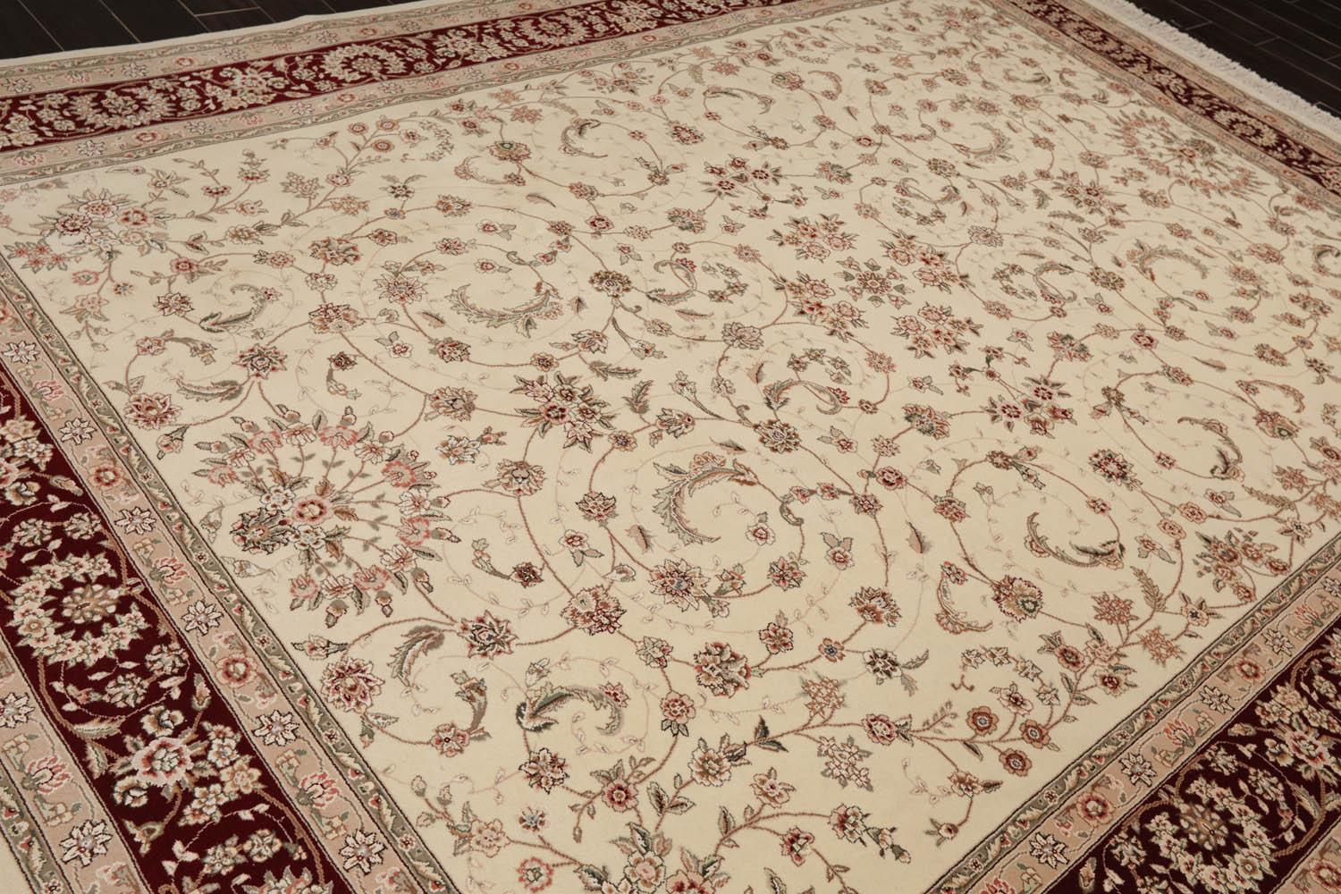 9x12 Cream, Maroon, Gray Color Hand Knotted All-Over 100% Wool Traditional-Persian/Oriental Oriental Rug