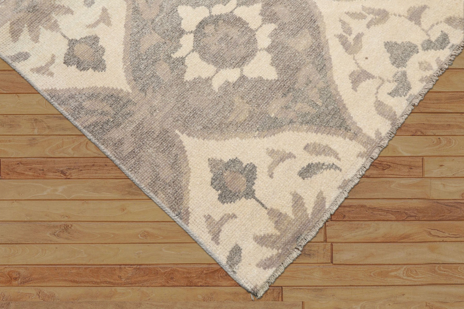 6x9 Ivory, Gray, Taupe Color Hand Knotted Oushak Wool Transitional Oriental Rug