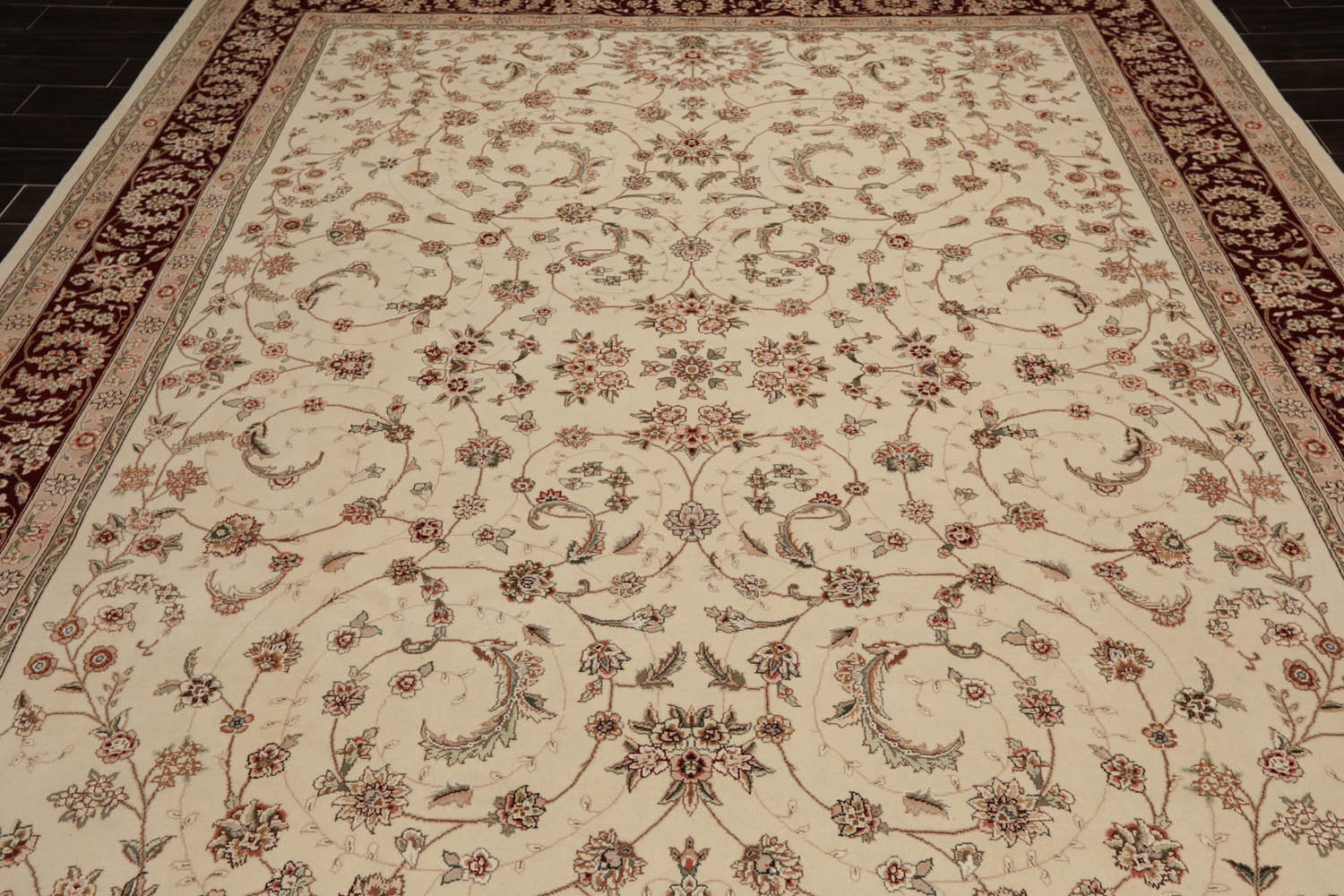 9x12 Cream, Maroon, Gray Color Hand Knotted All-Over 100% Wool Traditional-Persian/Oriental Oriental Rug