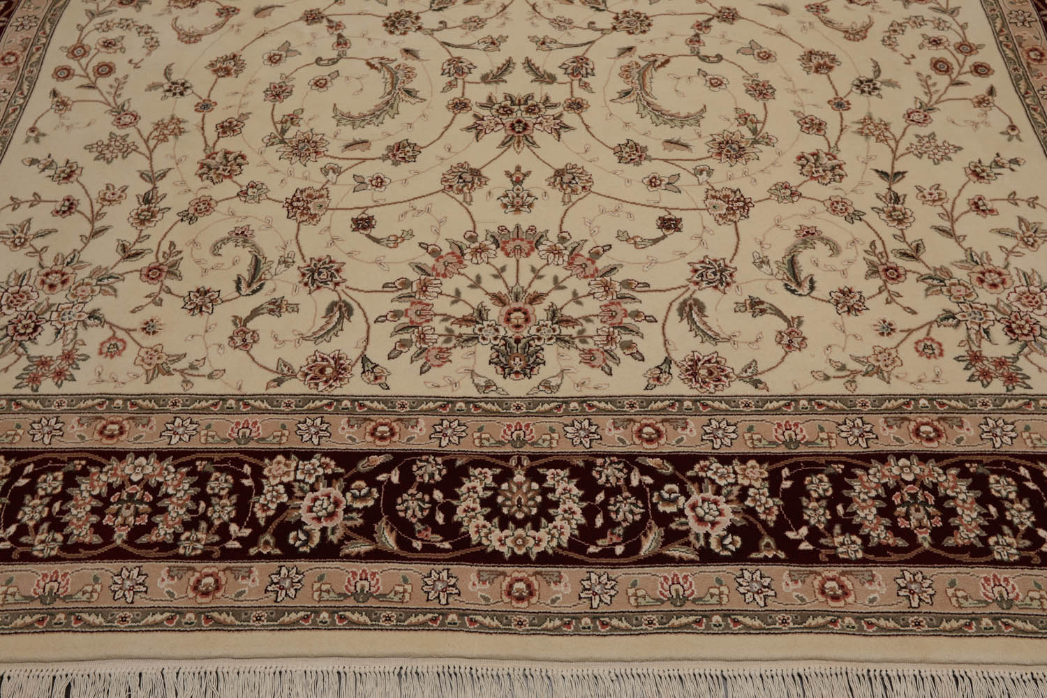 9x12 Cream, Maroon, Gray Color Hand Knotted All-Over 100% Wool Traditional-Persian/Oriental Oriental Rug