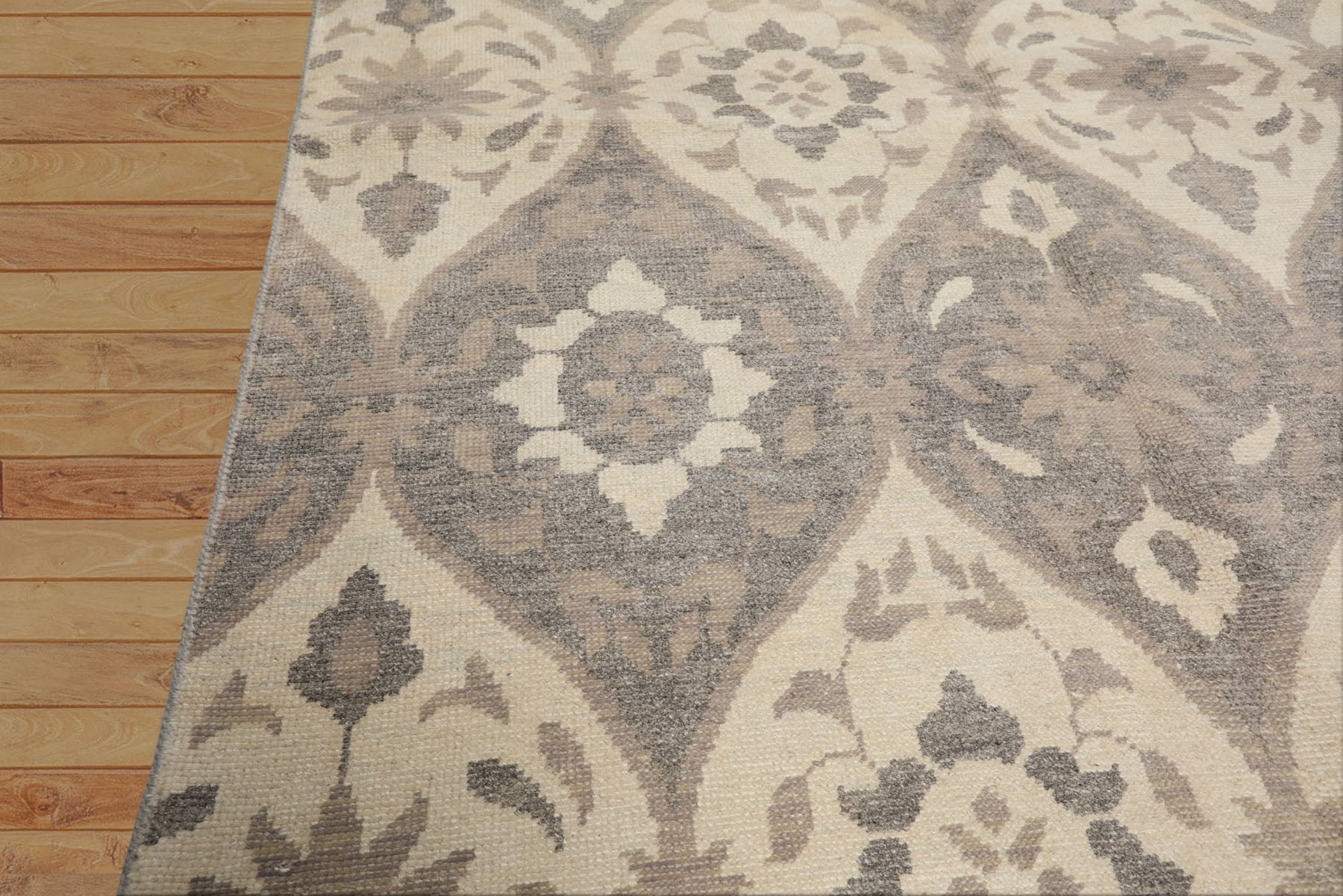 6x9 Ivory, Gray, Taupe Color Hand Knotted Oushak Wool Transitional Oriental Rug