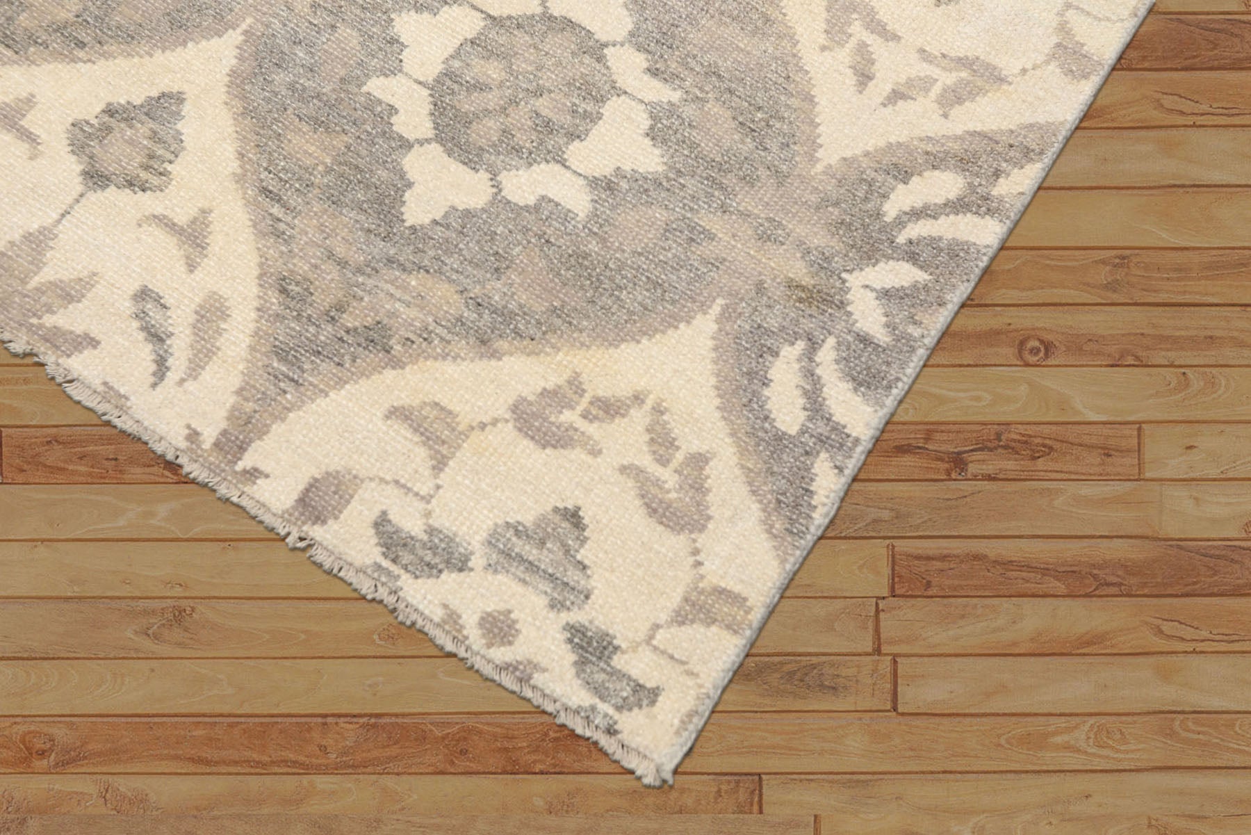6x9 Ivory, Gray, Taupe Color Hand Knotted Oushak Wool Transitional Oriental Rug