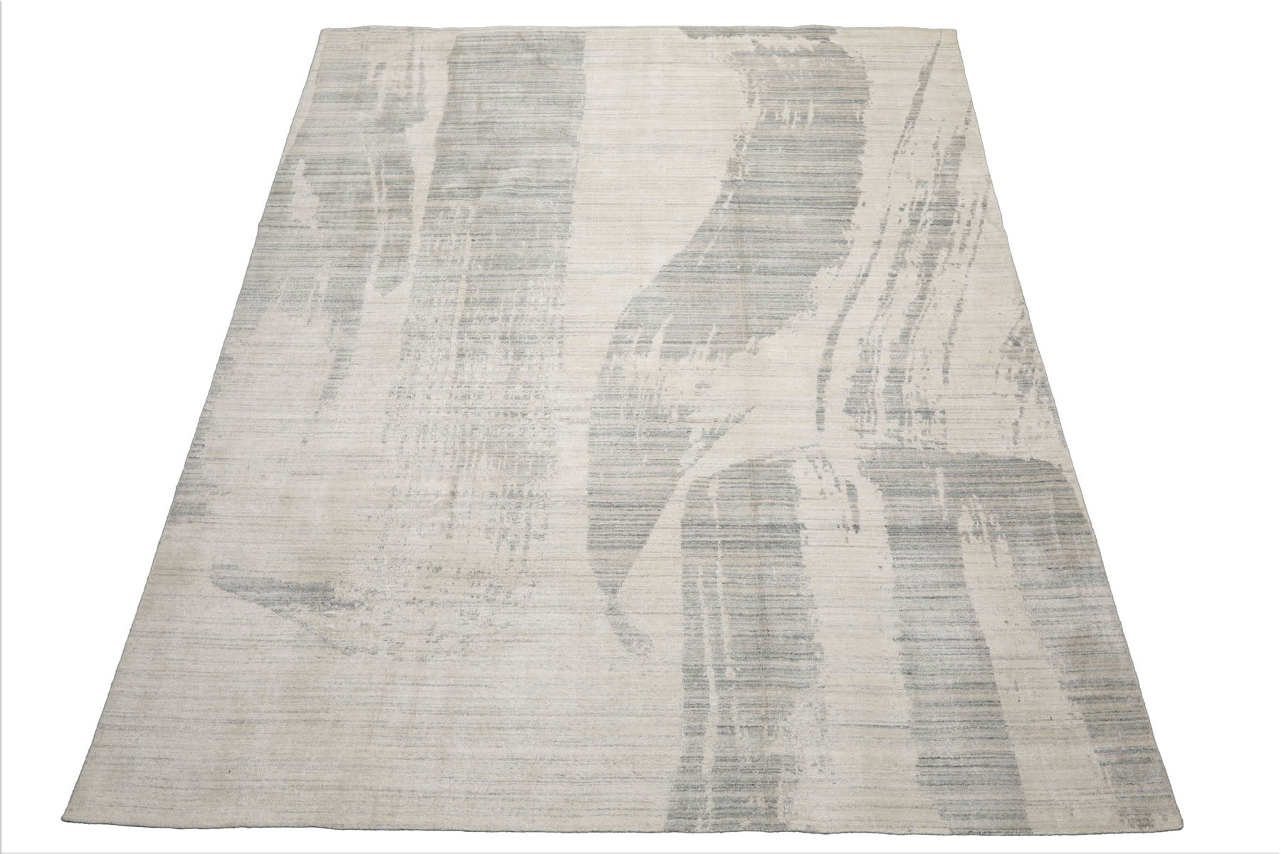 8x10 Ivory, Gray, Beige Color Hand Loomed Sherpa Wool and Silk Modern Oriental Rug