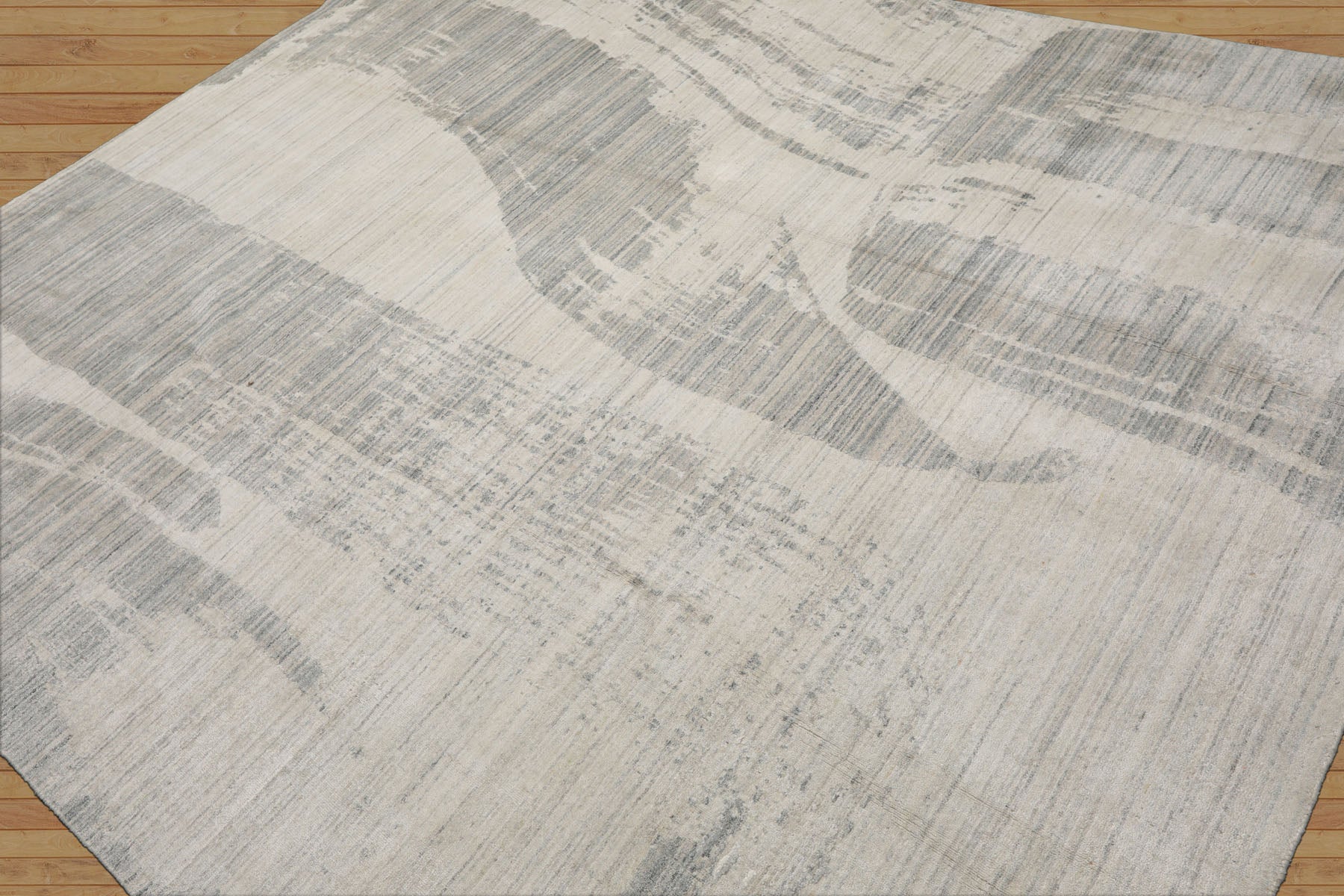 8x10 Ivory, Gray, Beige Color Hand Loomed Sherpa Wool and Silk Modern Oriental Rug