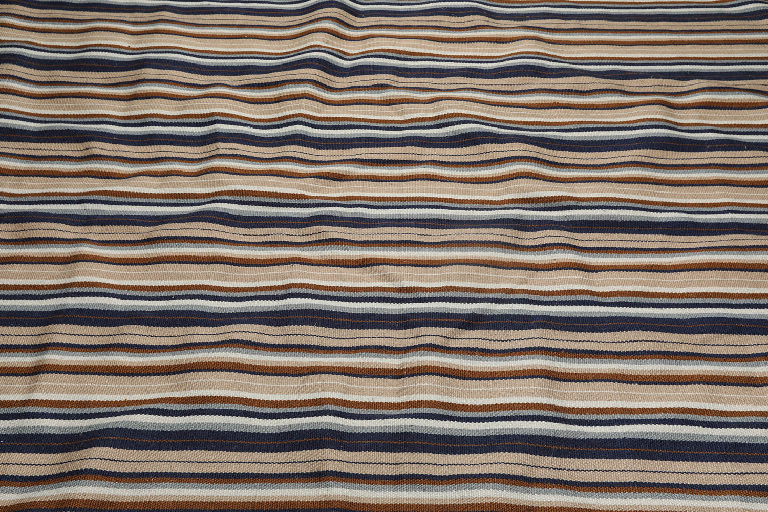 8x10 Tan, Blue, White Color Hand Woven Striped 100% Wool Dhurrie Oriental Rug