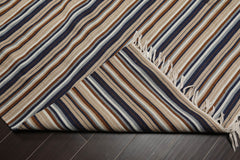 8x10 Tan, Blue, White Color Hand Woven Striped 100% Wool Dhurrie Oriental Rug