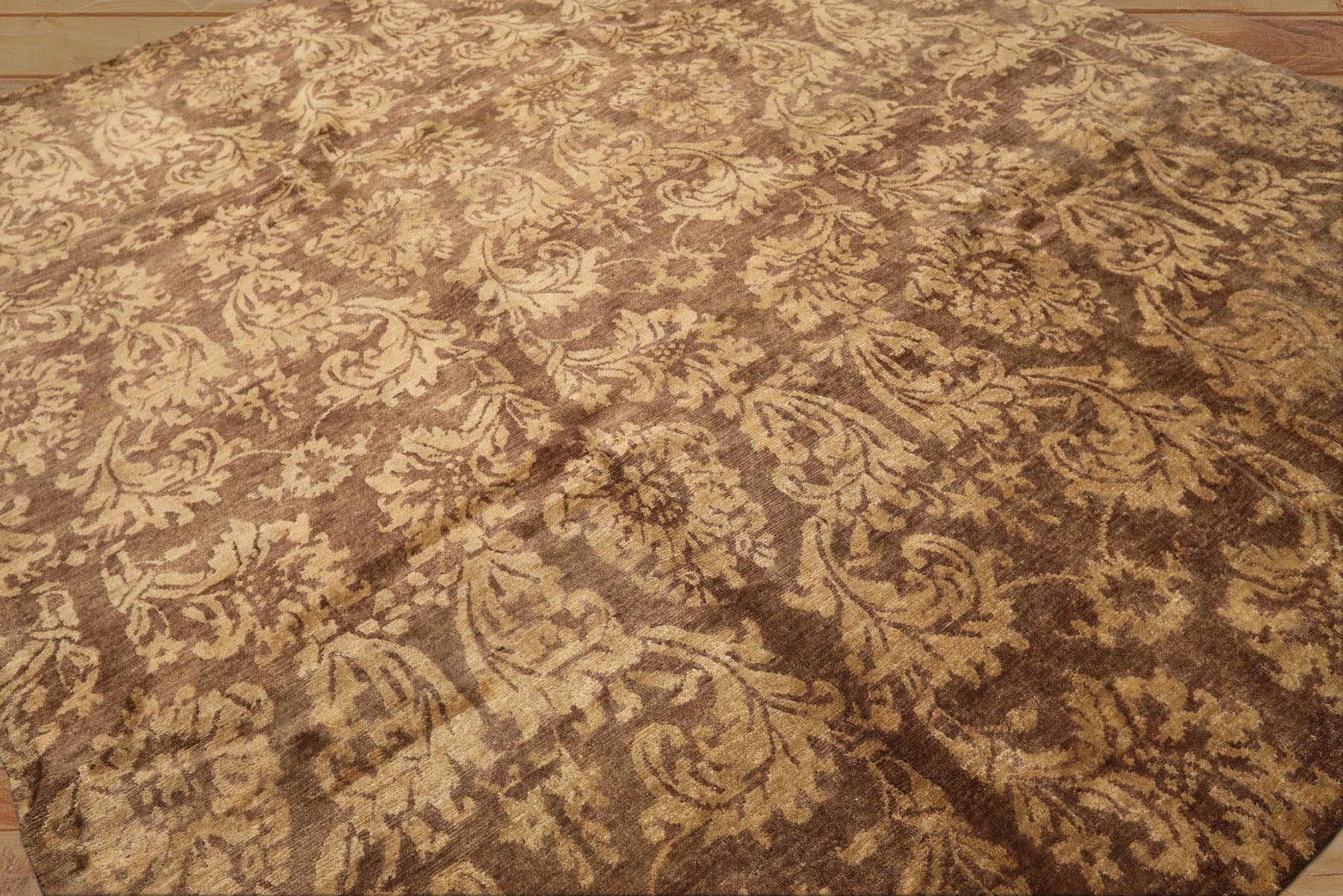 8x10 Brown, Light Gold, Color Hand Knotted Tibetan Wool Transitional Oriental Rug