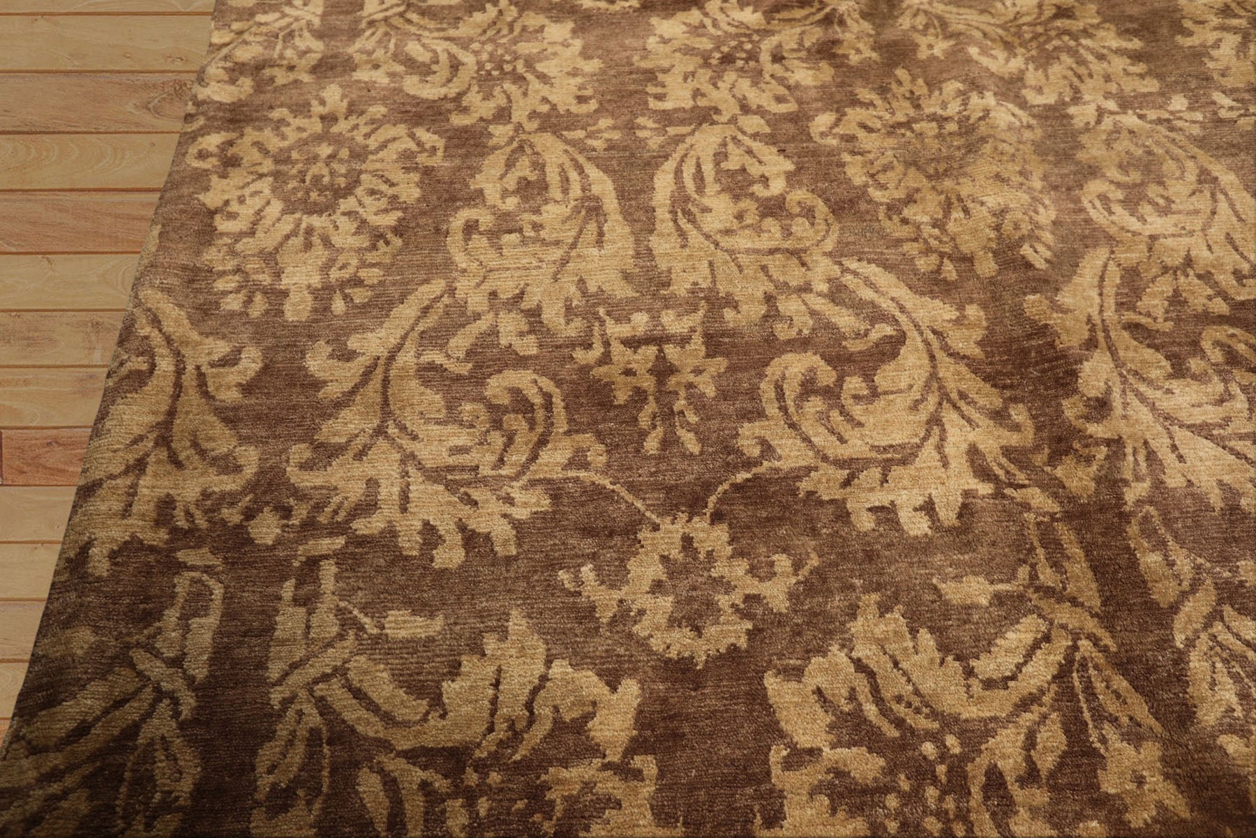 8x10 Brown, Light Gold, Color Hand Knotted Tibetan Wool Transitional Oriental Rug