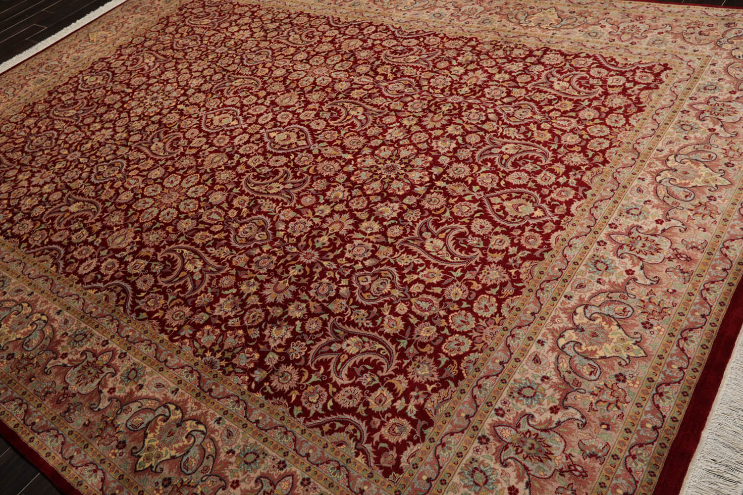 9x12 Red, Beige, Rose Color Hand Knotted All-Over 100% Wool Traditional Oriental Rug