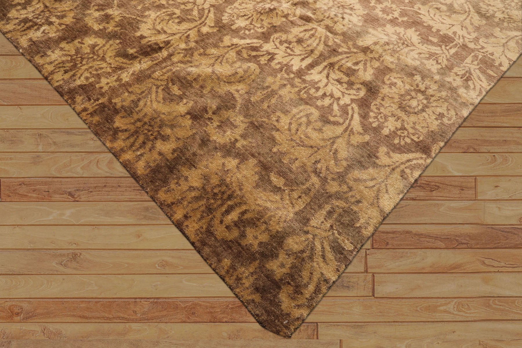 8x10 Brown, Light Gold, Color Hand Knotted Tibetan Wool Transitional Oriental Rug
