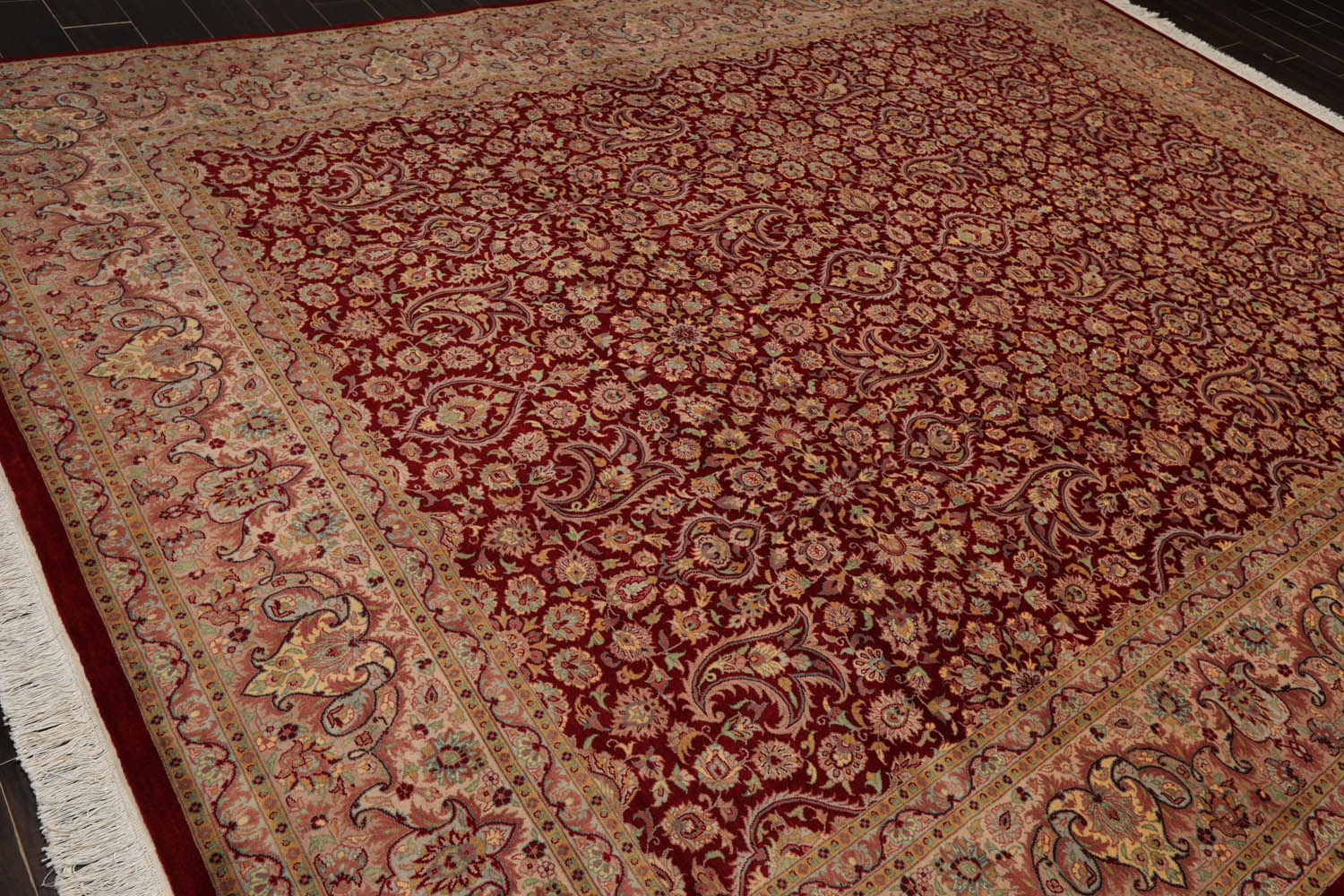 9x12 Red, Beige, Rose Color Hand Knotted All-Over 100% Wool Traditional Oriental Rug