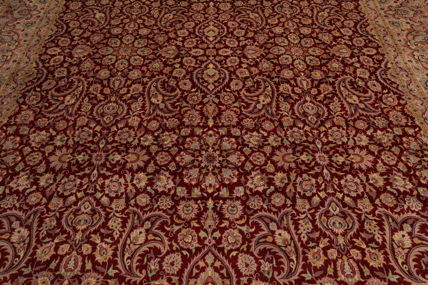 9x12 Red, Beige, Rose Color Hand Knotted All-Over 100% Wool Traditional Oriental Rug