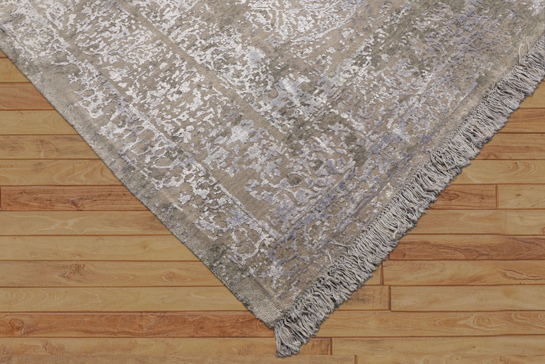 8x10 Moss, Gray, Blue Color Hand Knotted Tibetan Sherpa Wool & Bamboo Silk Modern & Contemporary Oriental Rug