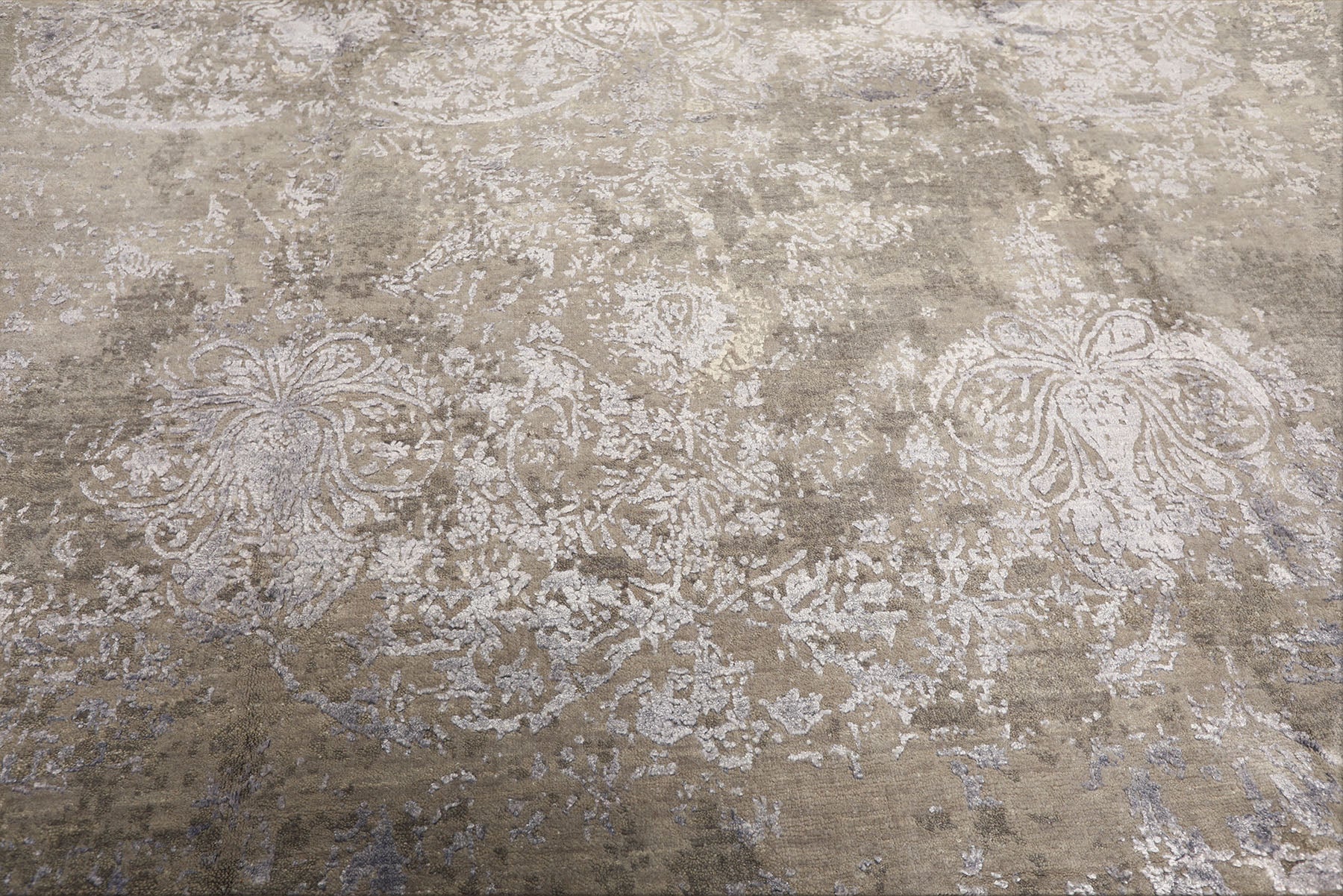 8x10 Moss, Gray, Blue Color Hand Knotted Tibetan Sherpa Wool & Bamboo Silk Modern & Contemporary Oriental Rug