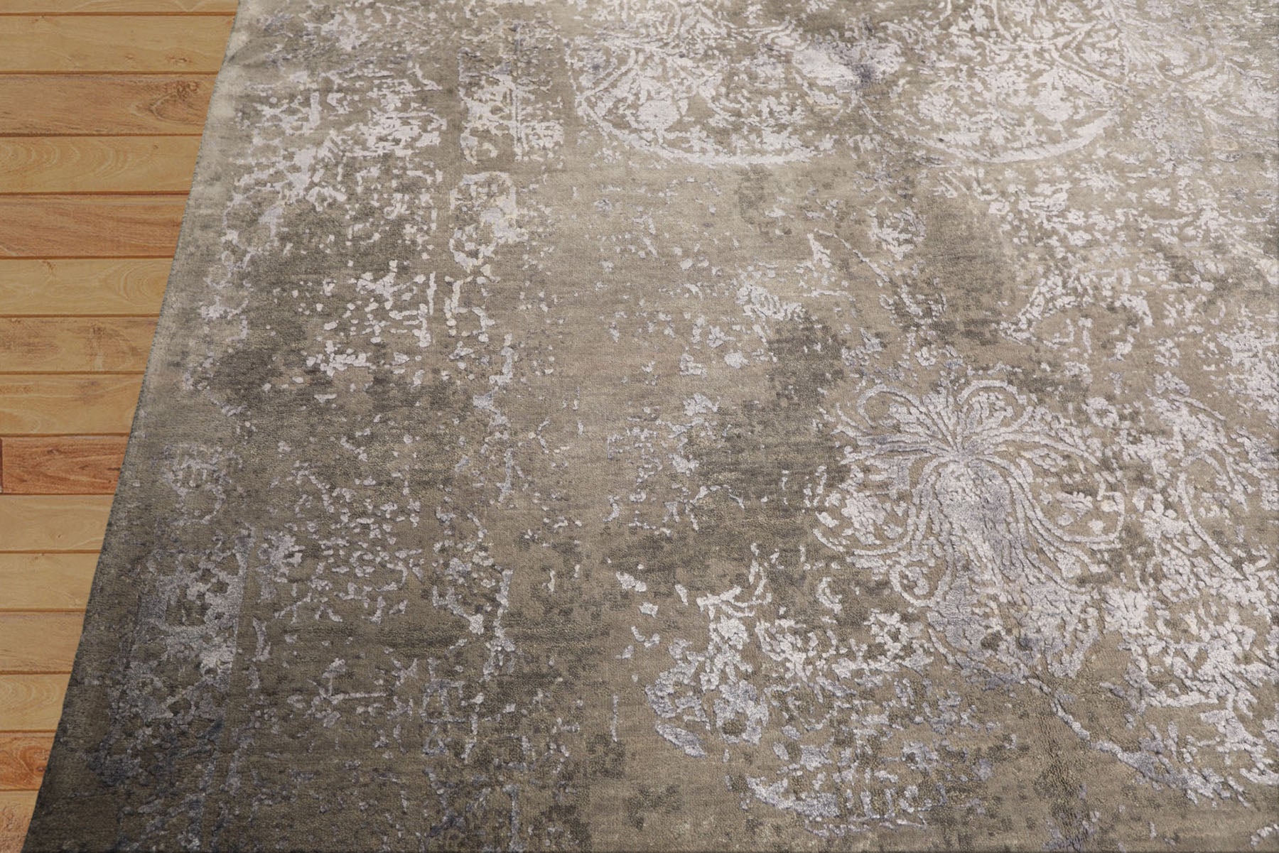 8x10 Moss, Gray, Blue Color Hand Knotted Tibetan Sherpa Wool & Bamboo Silk Modern & Contemporary Oriental Rug