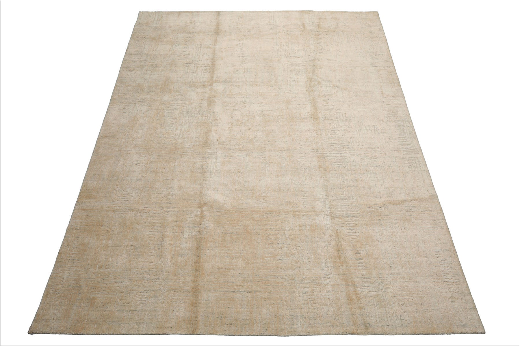 8x10 Beige, Gray, Muted Earth Tones Color Hand Loomed Sherpa Wool and Silk Modern Oriental Rug