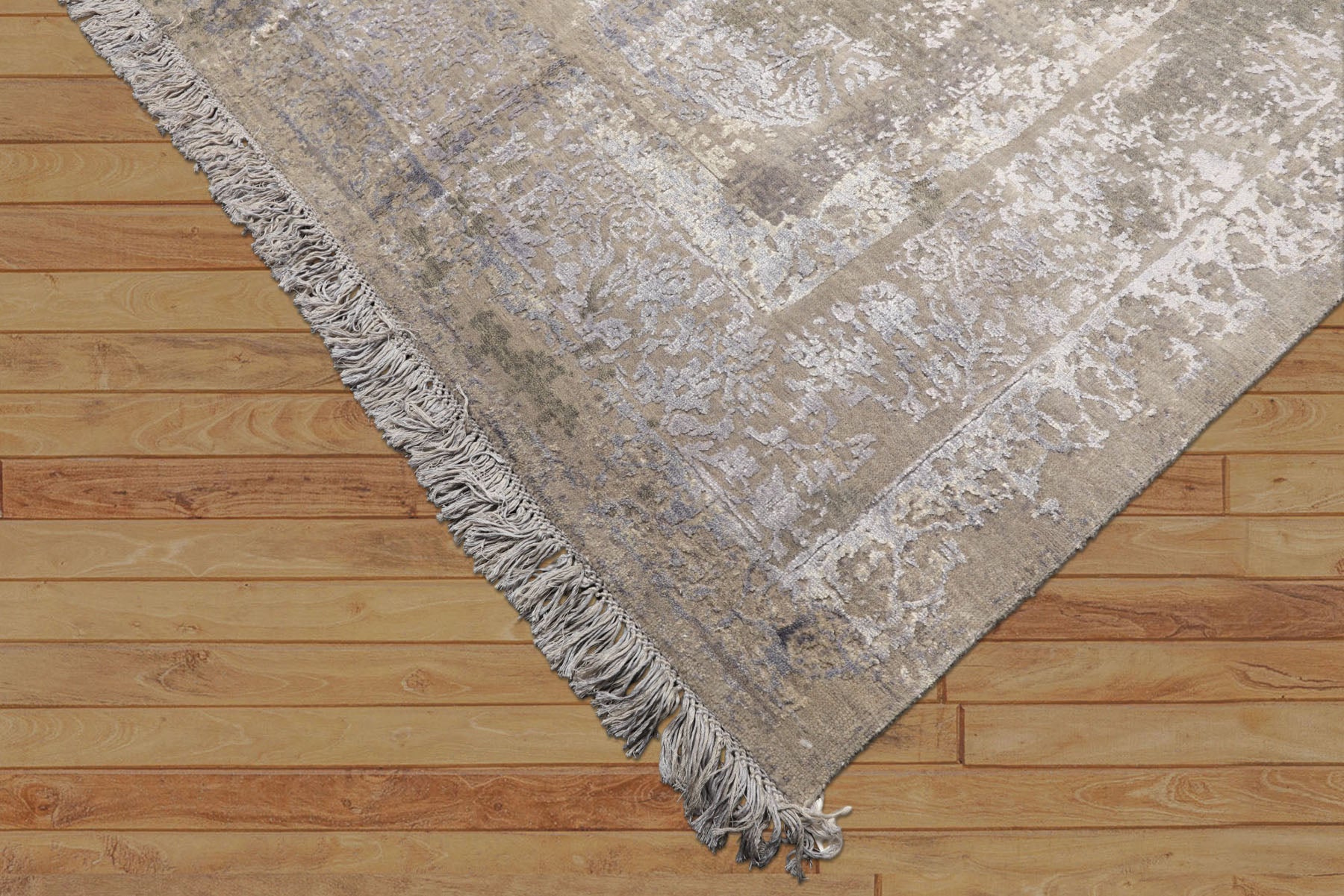 8x10 Moss, Gray, Blue Color Hand Knotted Tibetan Sherpa Wool & Bamboo Silk Modern & Contemporary Oriental Rug