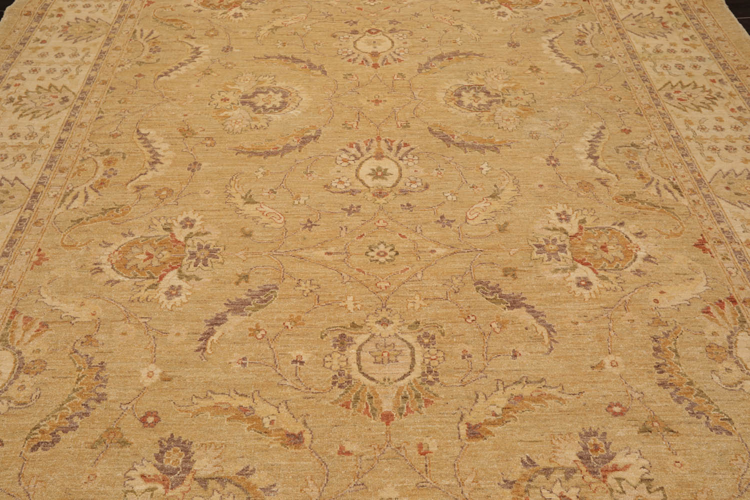 9x12 Tan, Beige, Gray Color Hand Knotted All-Over 100% Wool Traditional Oriental Rug