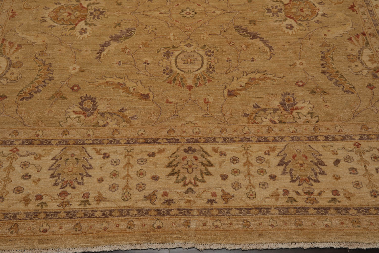 9x12 Tan, Beige, Gray Color Hand Knotted All-Over 100% Wool Traditional Oriental Rug