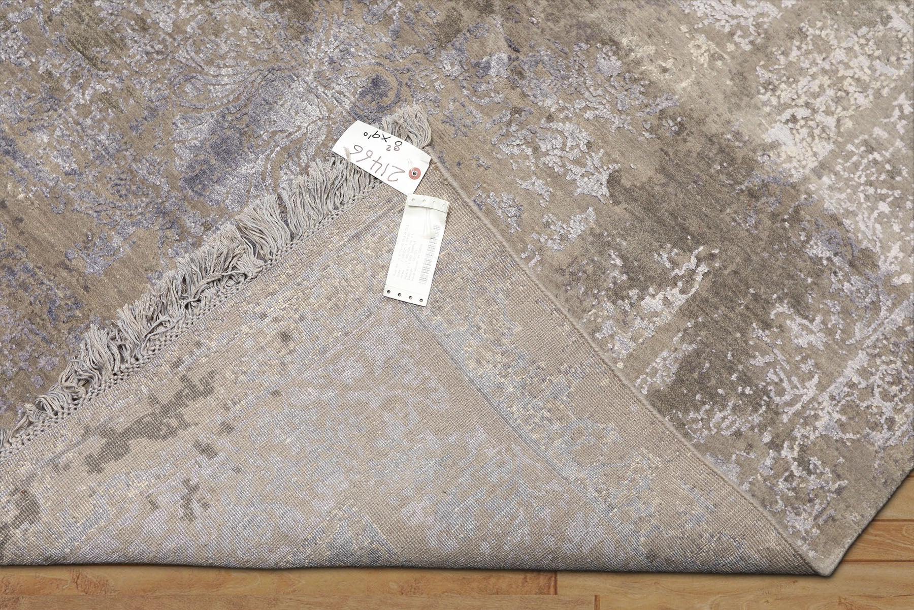 8x10 Moss, Gray, Blue Color Hand Knotted Tibetan Sherpa Wool & Bamboo Silk Modern & Contemporary Oriental Rug
