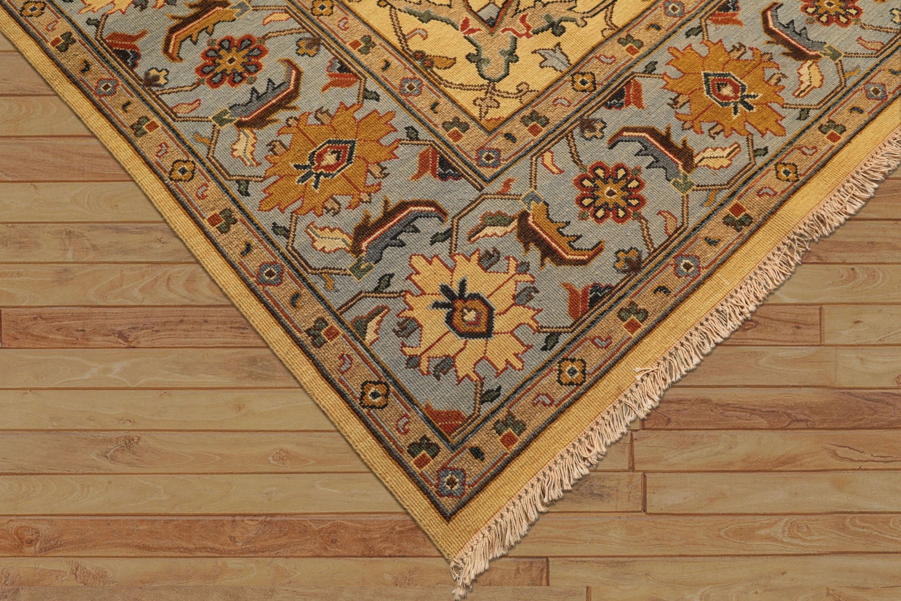 8x10 Gold, Blue, Tan Color Hand Knotted Soumak Wool Traditional Oriental Rug