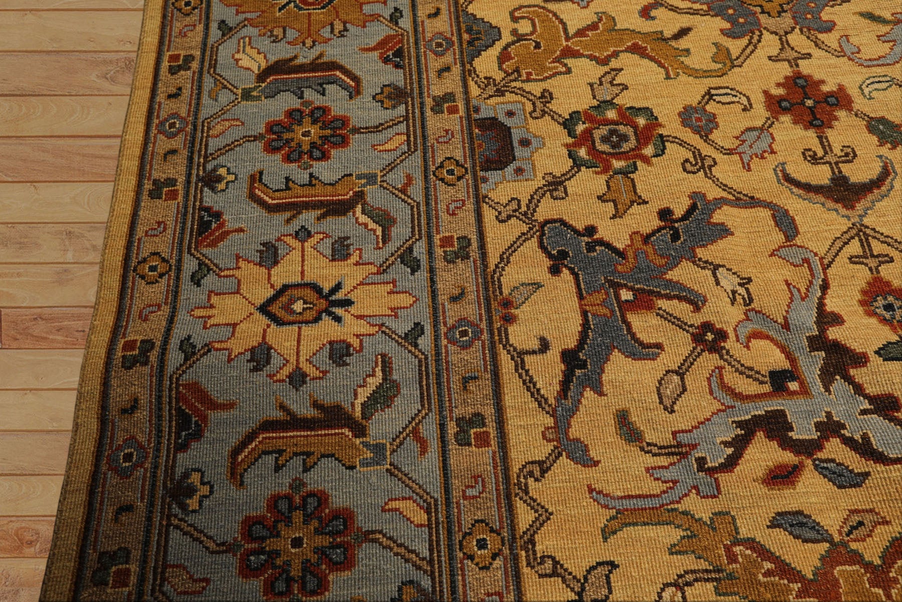 8x10 Gold, Blue, Tan Color Hand Knotted Soumak Wool Traditional Oriental Rug