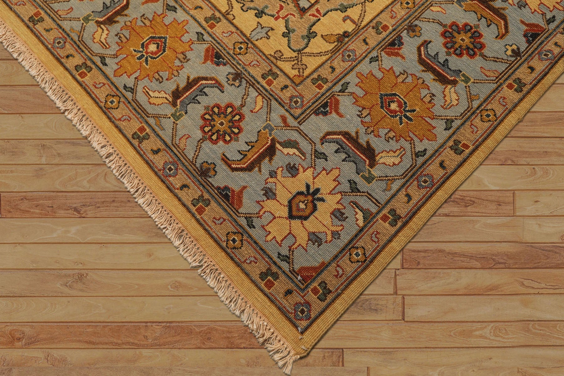 8x10 Gold, Blue, Tan Color Hand Knotted Soumak Wool Traditional Oriental Rug
